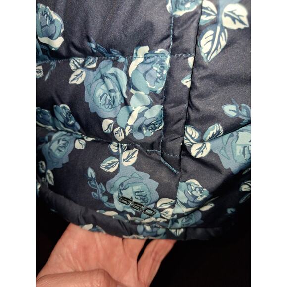 The North Face 550 Down Vest Womens Medium Blue Floral Print Full Zip Puffer - Picture 2 of 4